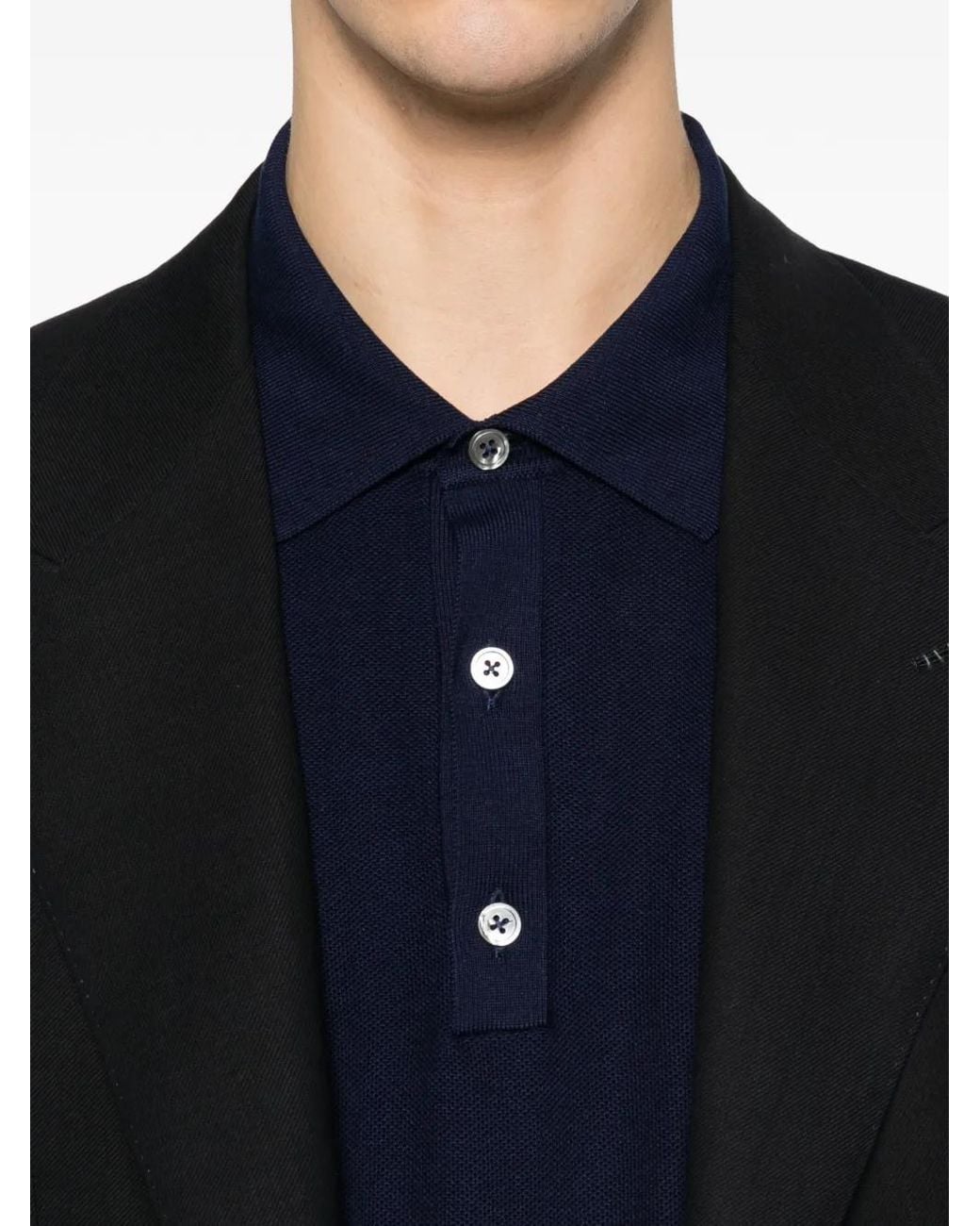 Tom Ford Blue Silk Cotton Pique Polo for men