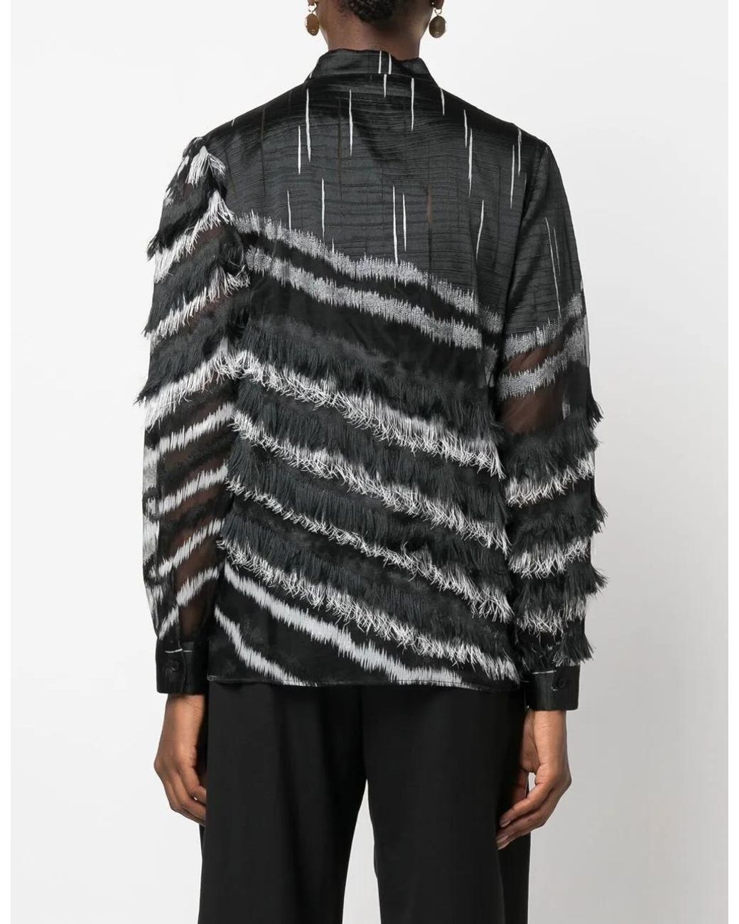 Blusa Semitransparente Con Detalle De Flecos Alberta Ferretti de color Black