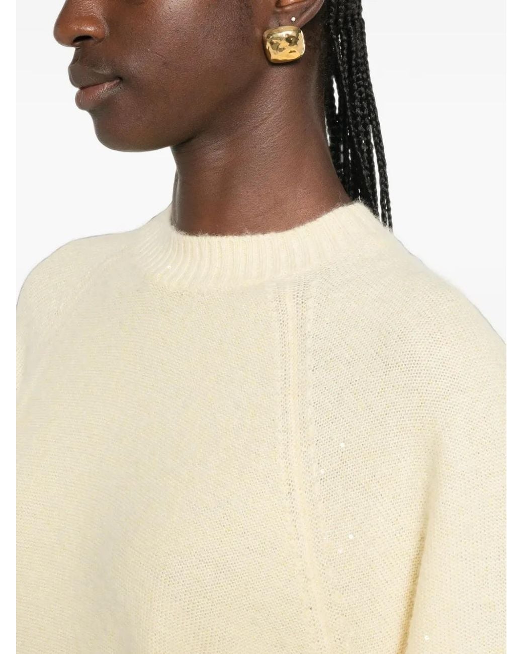 Fabiana Filippi Natural Sequin-Embellished Raglan-Sleeve Sweater
