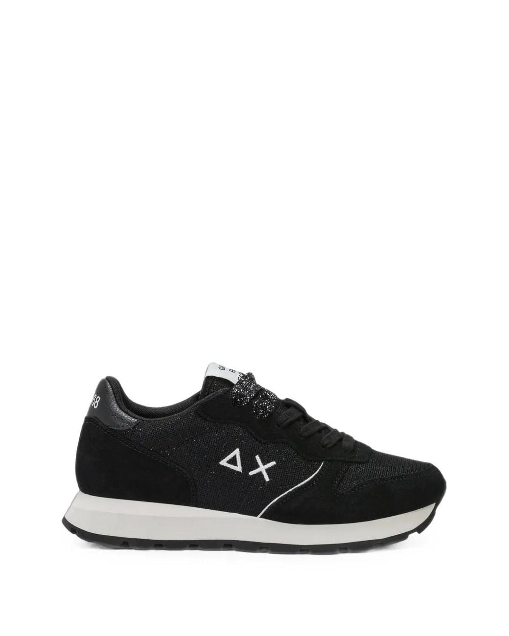 Sun 68 Black Ally Glitter Logo-Embroidered Sneakers