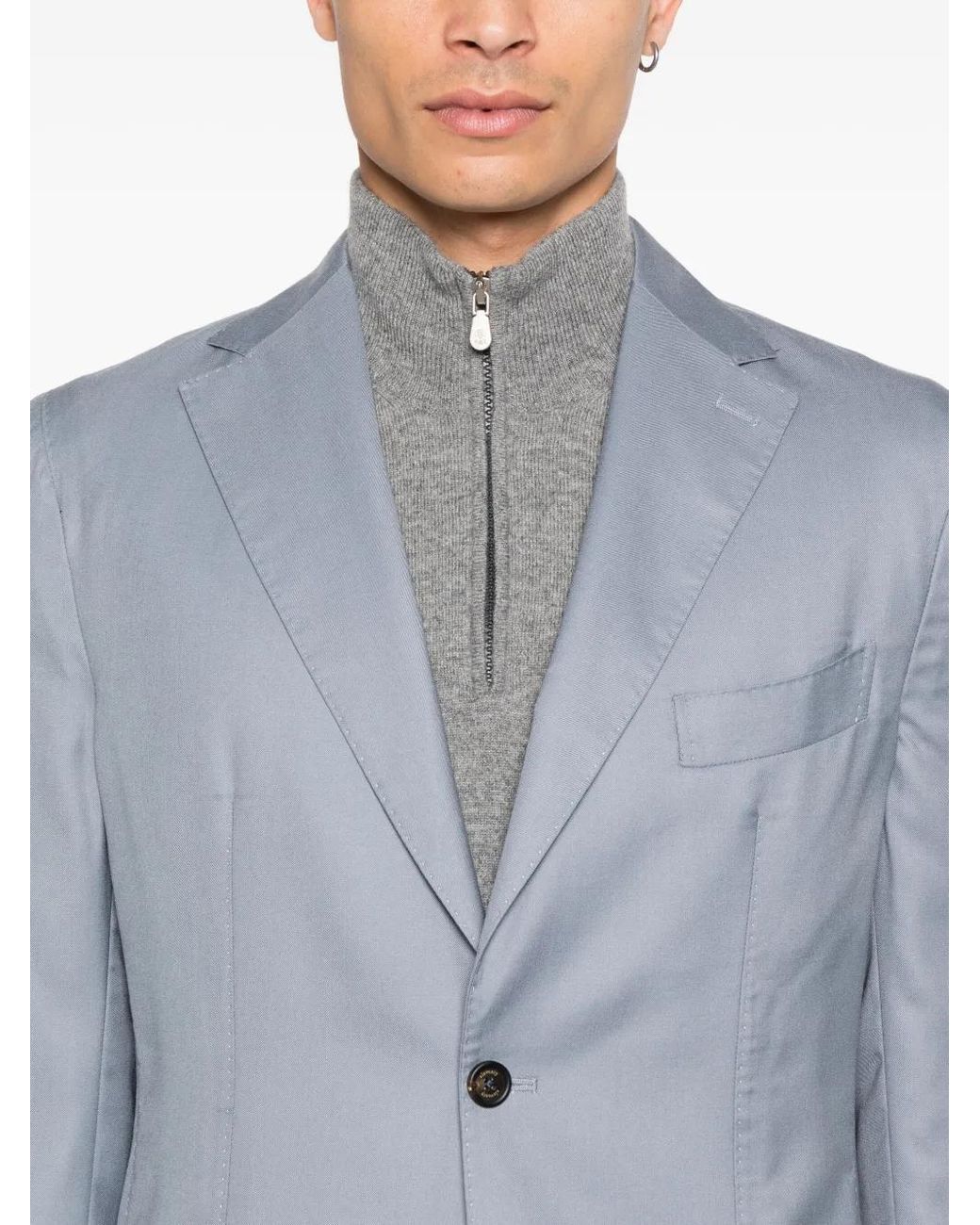 Eleventy Blue Patch-Pocket Single-Breasted Blazer for men