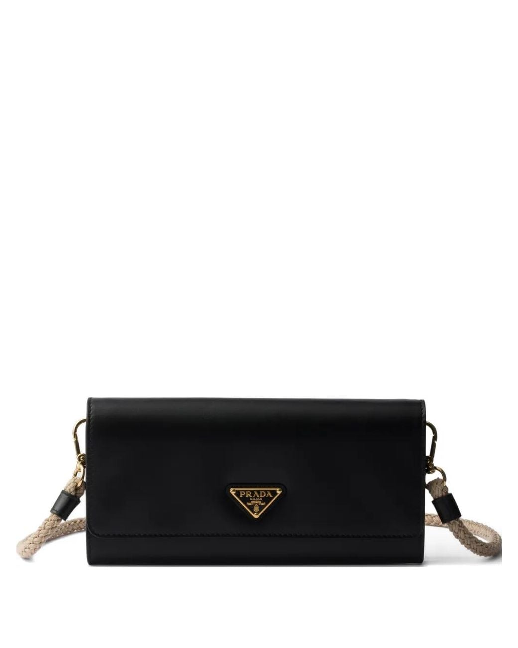 Prada Black Leather Wallet With Shoulder Strap
