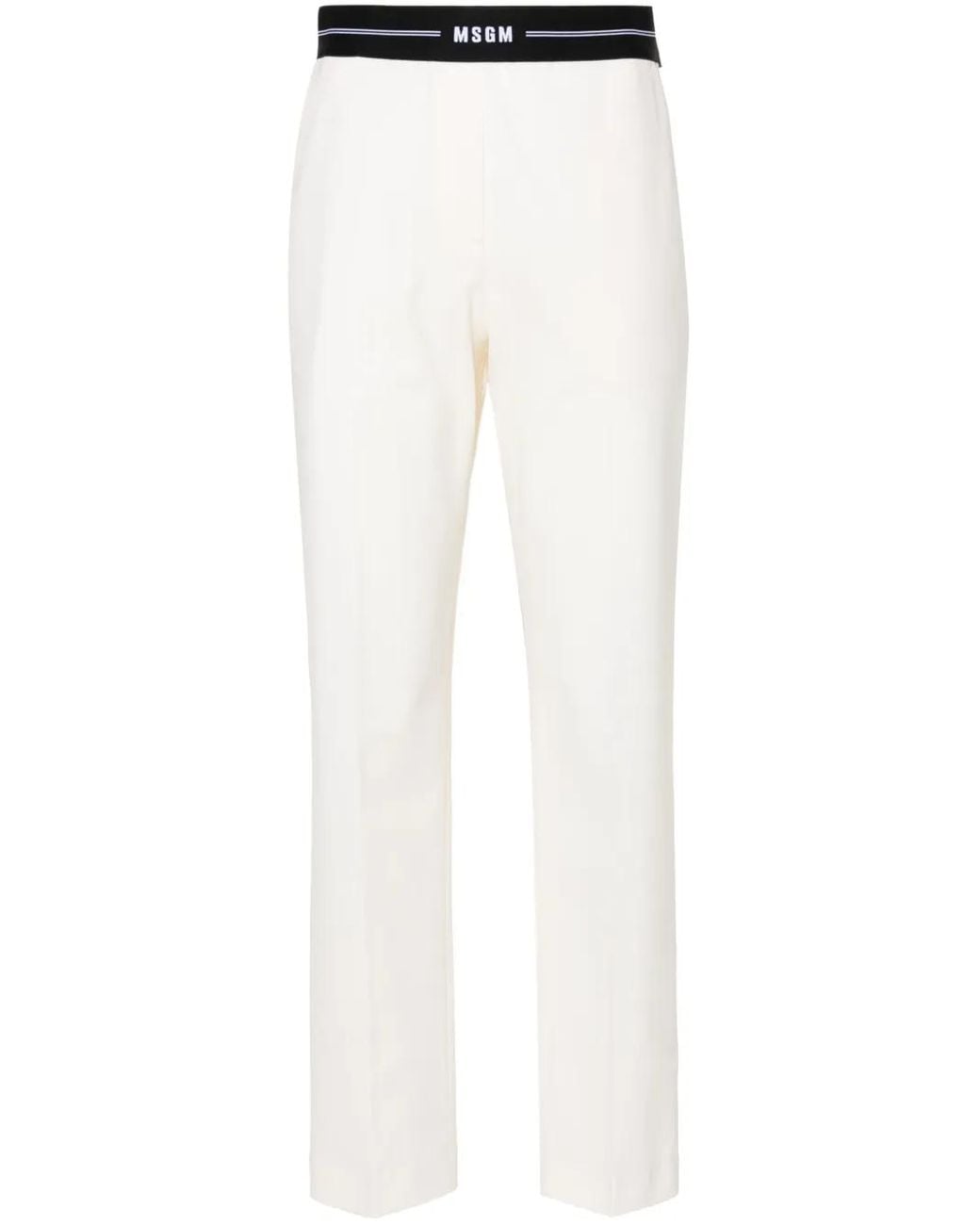 MSGM White Logo-Waistband Tapered Trousers