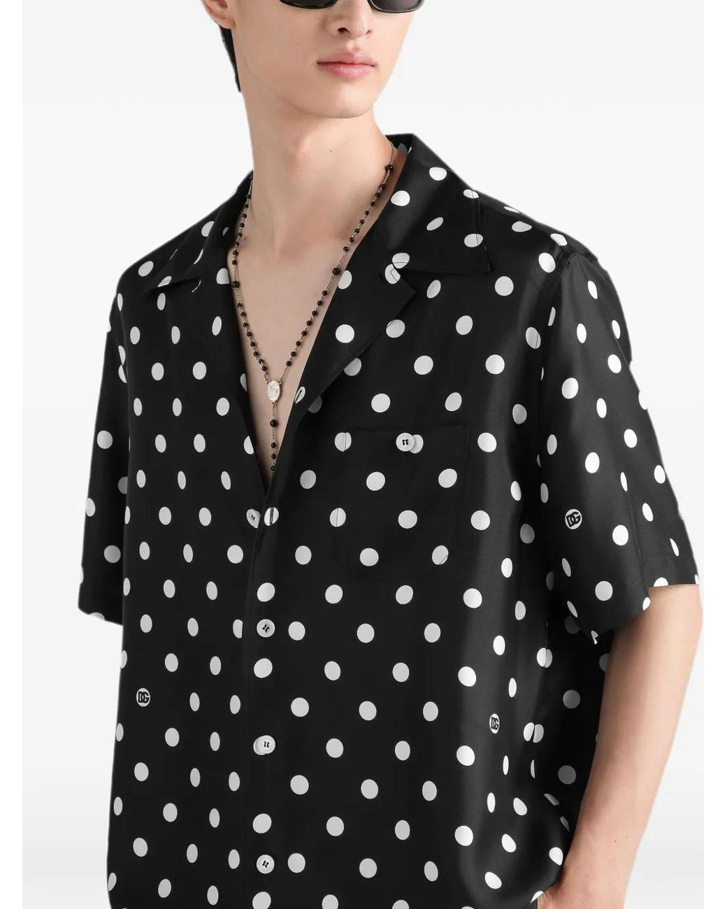 Dolce & Gabbana Black Chemise En Sergé De Soie À Pois for men