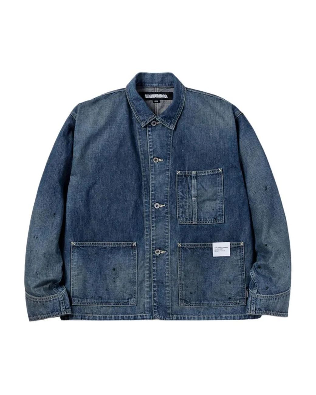 Neighborhood Blue Paint-Splatter Denim Jacket for men