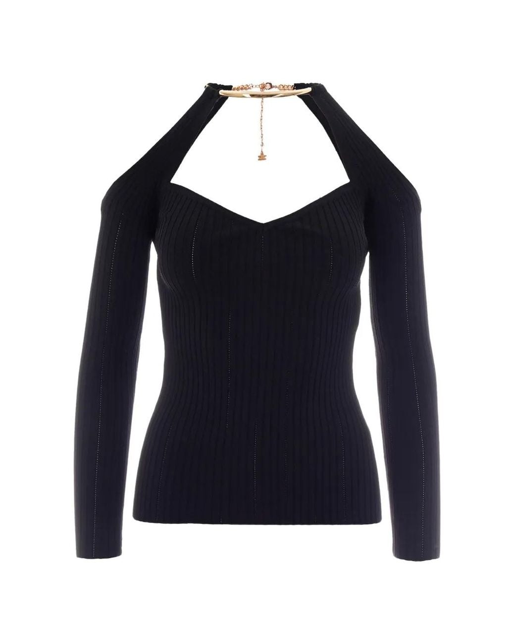 Elisabetta Franchi Blue Knit Top With Jewel Detail