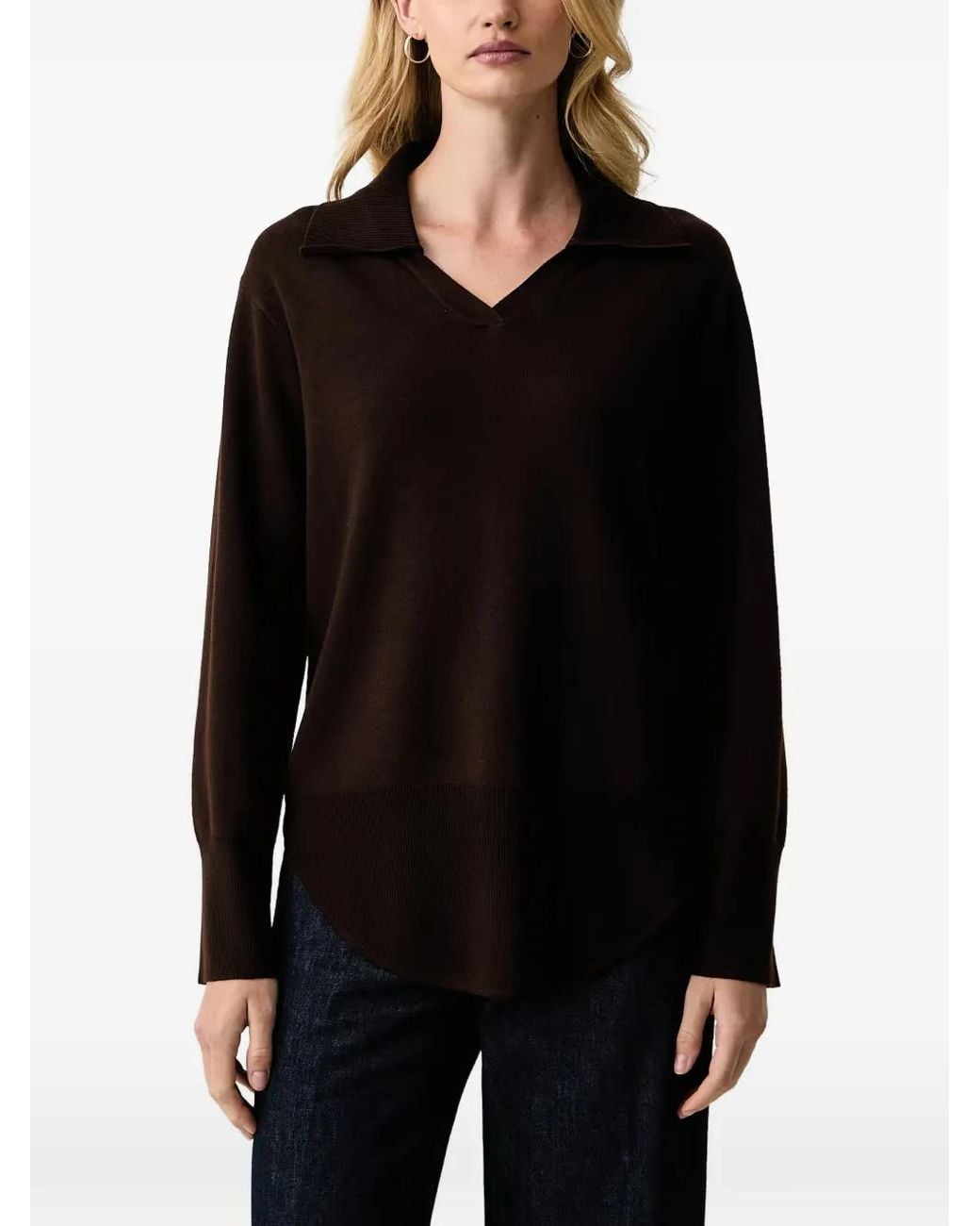 Silvian Heach Black Spread-Collar Curved-Hem Sweater