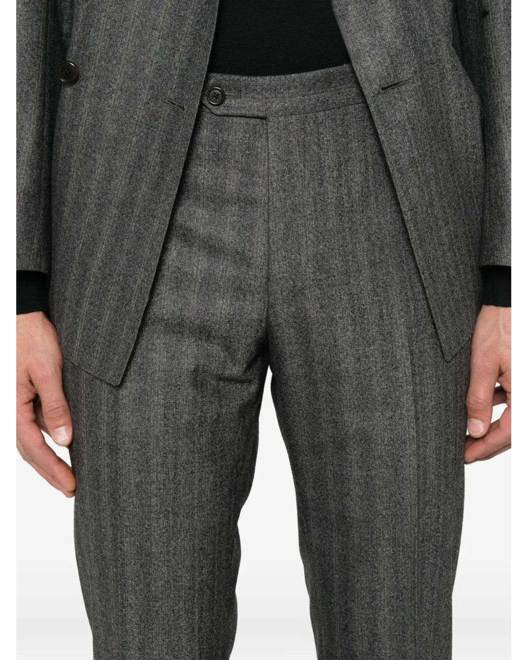 Corneliani Gray Herringbone Double-Breasted Suit for men