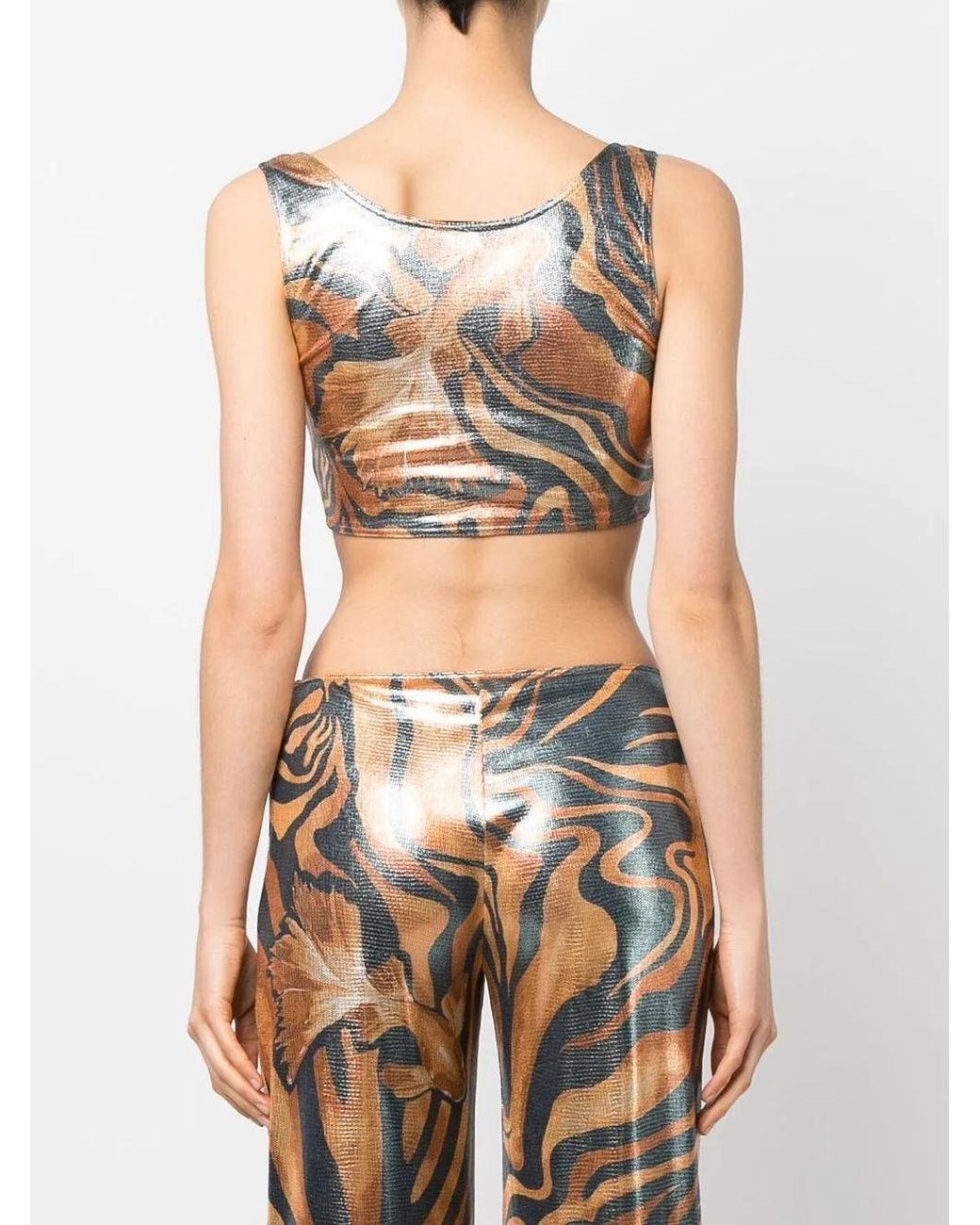 Alberta Ferretti Blue Swirl Print Metallic Crop Top