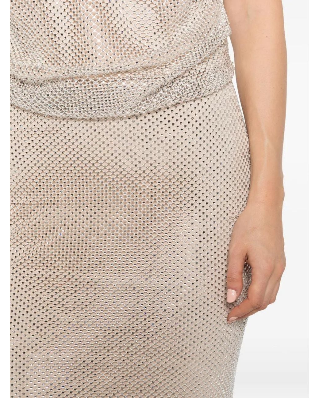 Marella White Rhinestone-Embellished Mesh-Overlay Midi Skirt