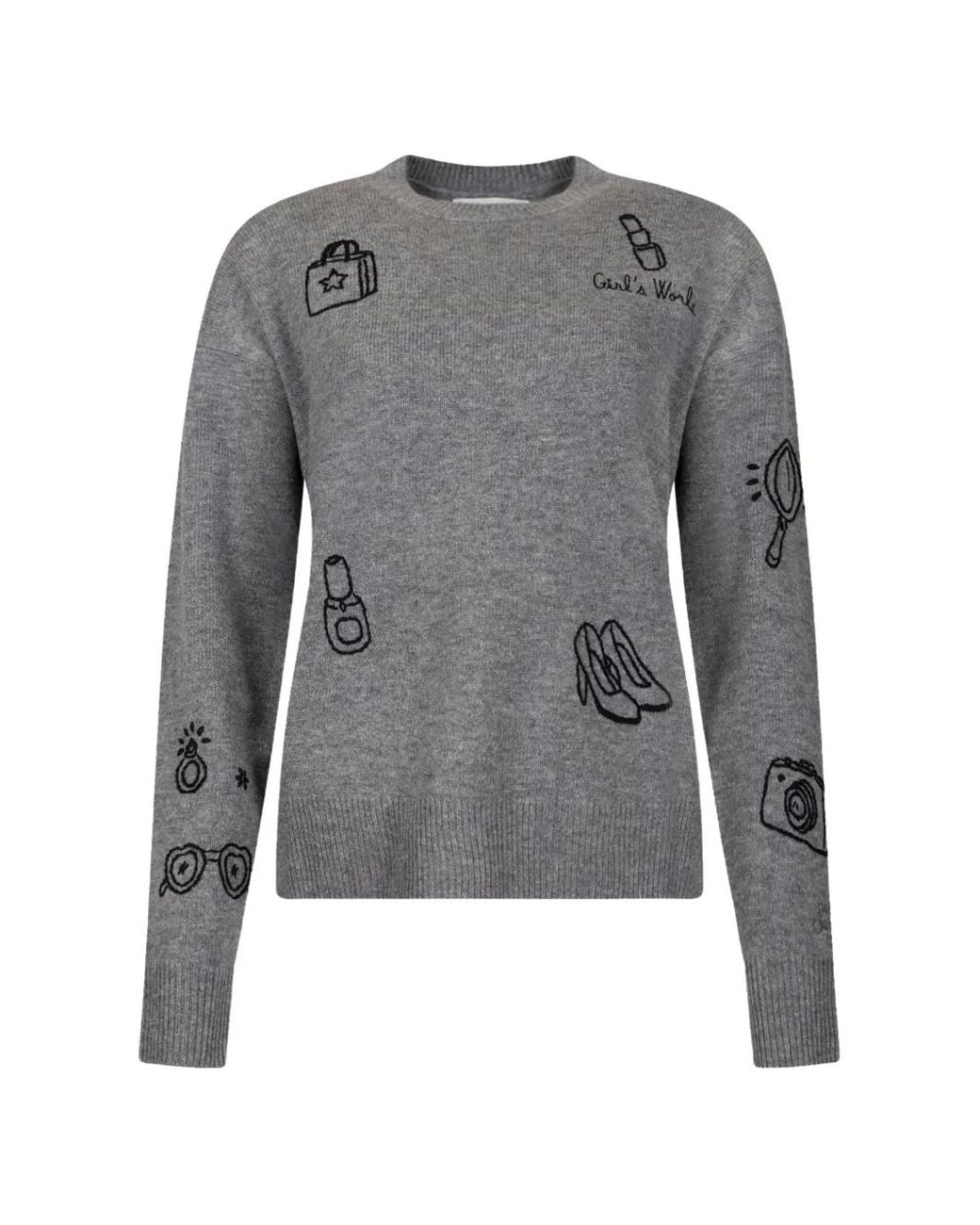 Mc2 Saint Barth Gray Embroidered-Motif Crew-Neck Sweater