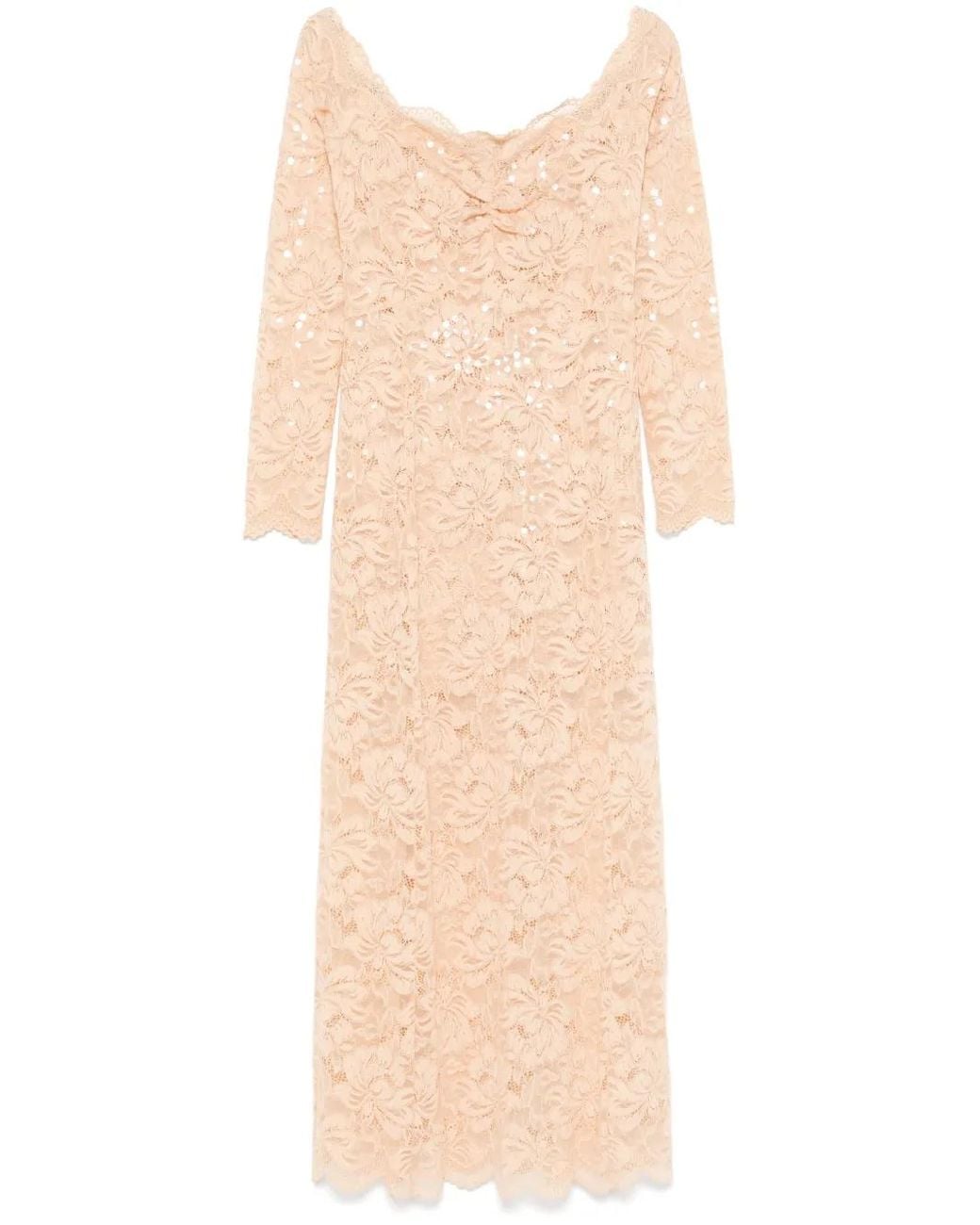 Rabanne Natural Sequinned Lace Maxi Dress