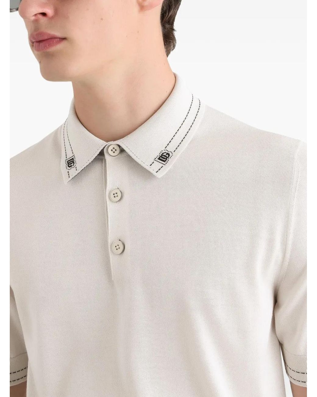 Dolce & Gabbana White Logo-Trim Polo Shirt for men