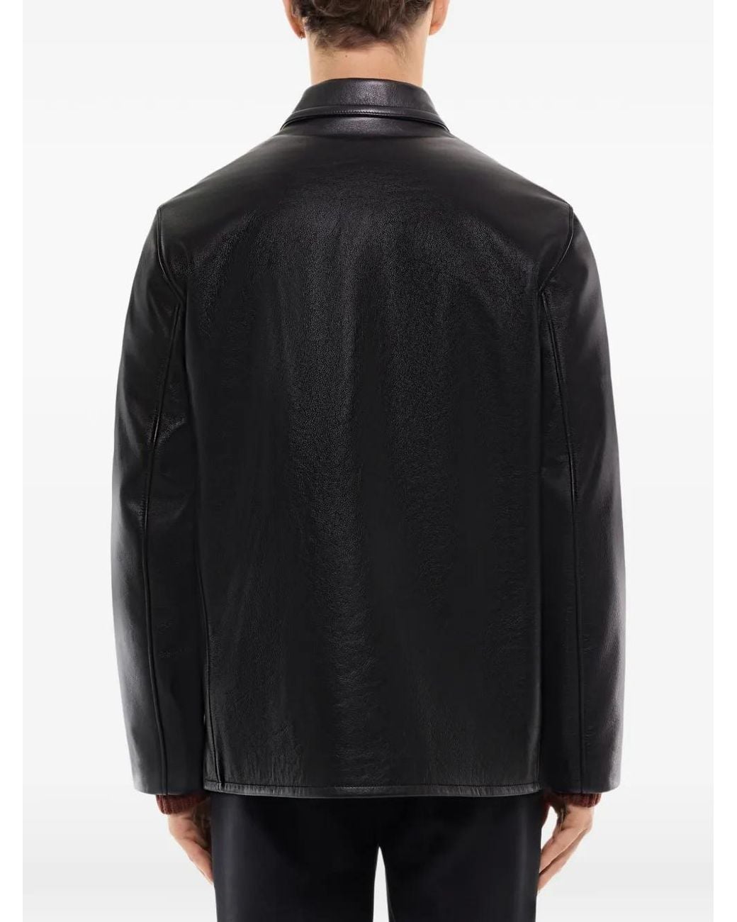 Fursac Black Button-Front Leather Jacket for men