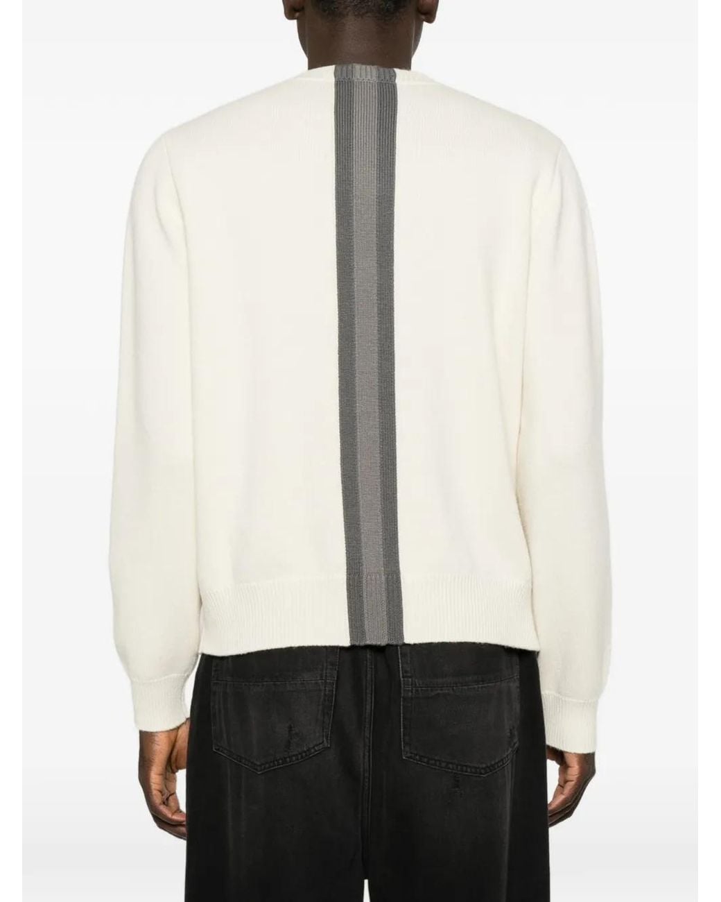 Gucci White Stripe-Detail Crew-Neck Sweater for men