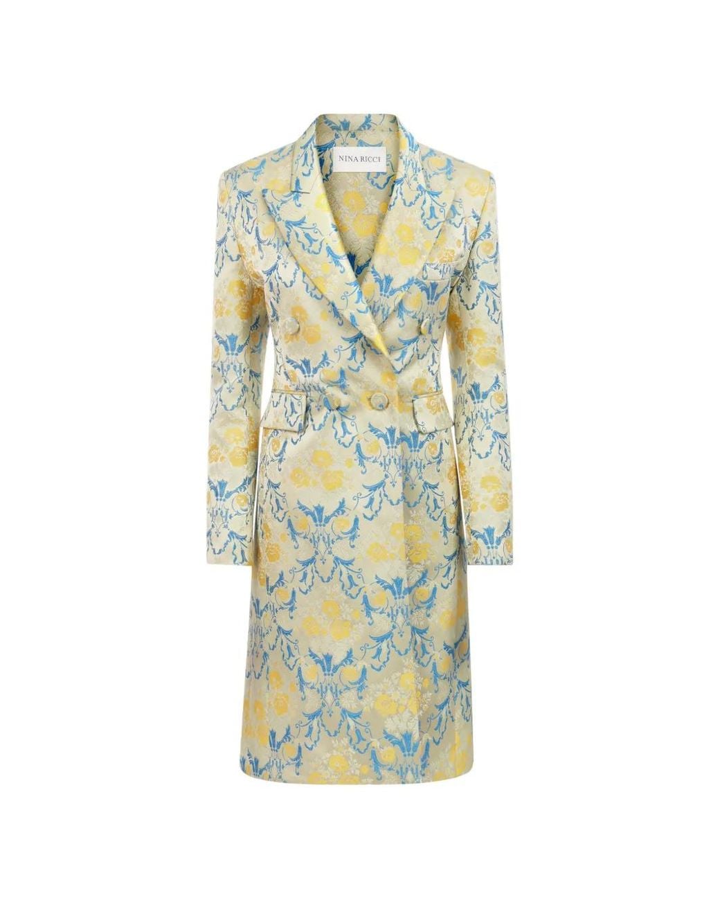 Nina Ricci White Flower-Jacquard Double-Breasted Coat