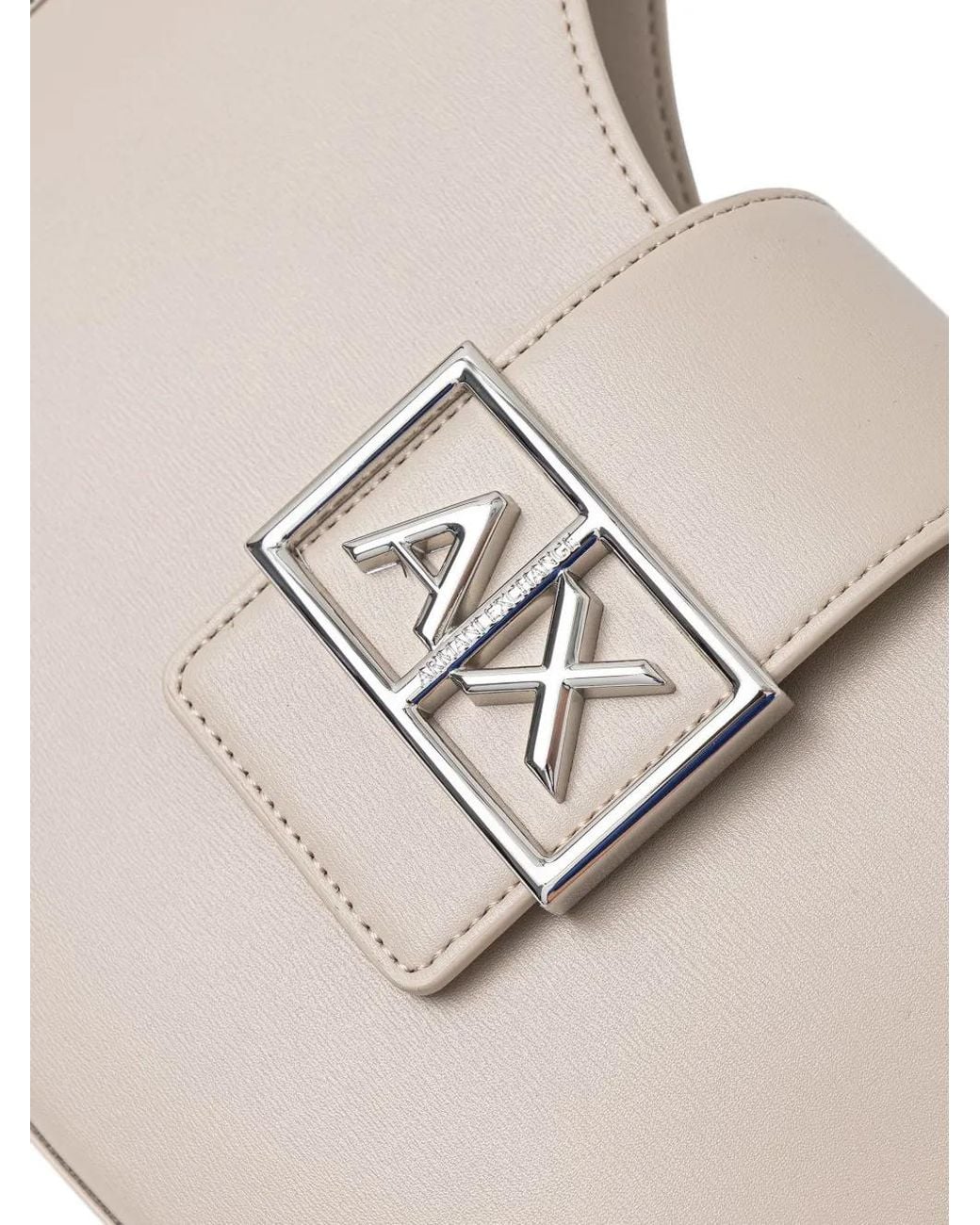 ARMANI EXCHANGE White Logo-Plaque Crescent Shoulder Bag