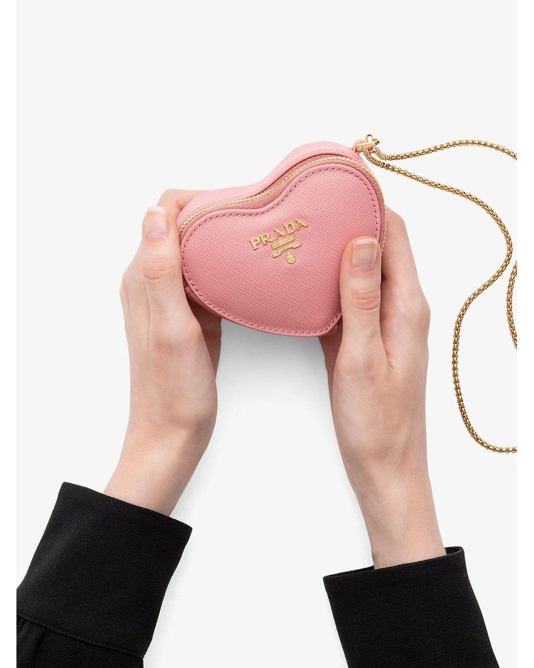 Prada Heart Shaped Wallet On Chain in Pink