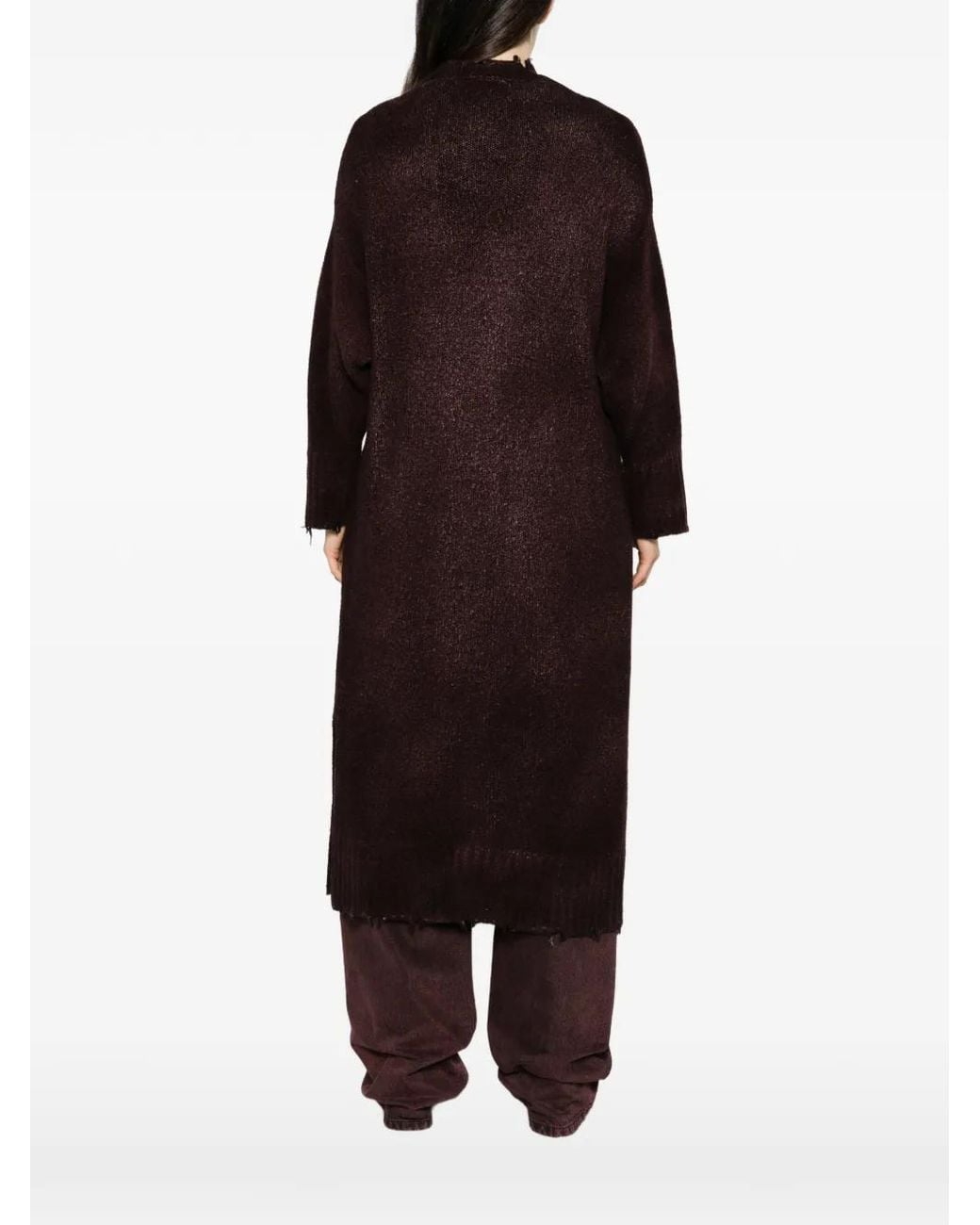 Avant Toi Black Distressed-Effect Knitted Coat