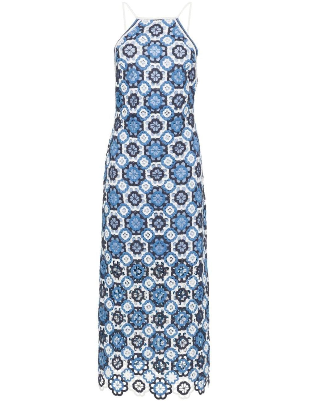 Maje Crochet-Overlay Halterneck Dress in Blue | Lyst