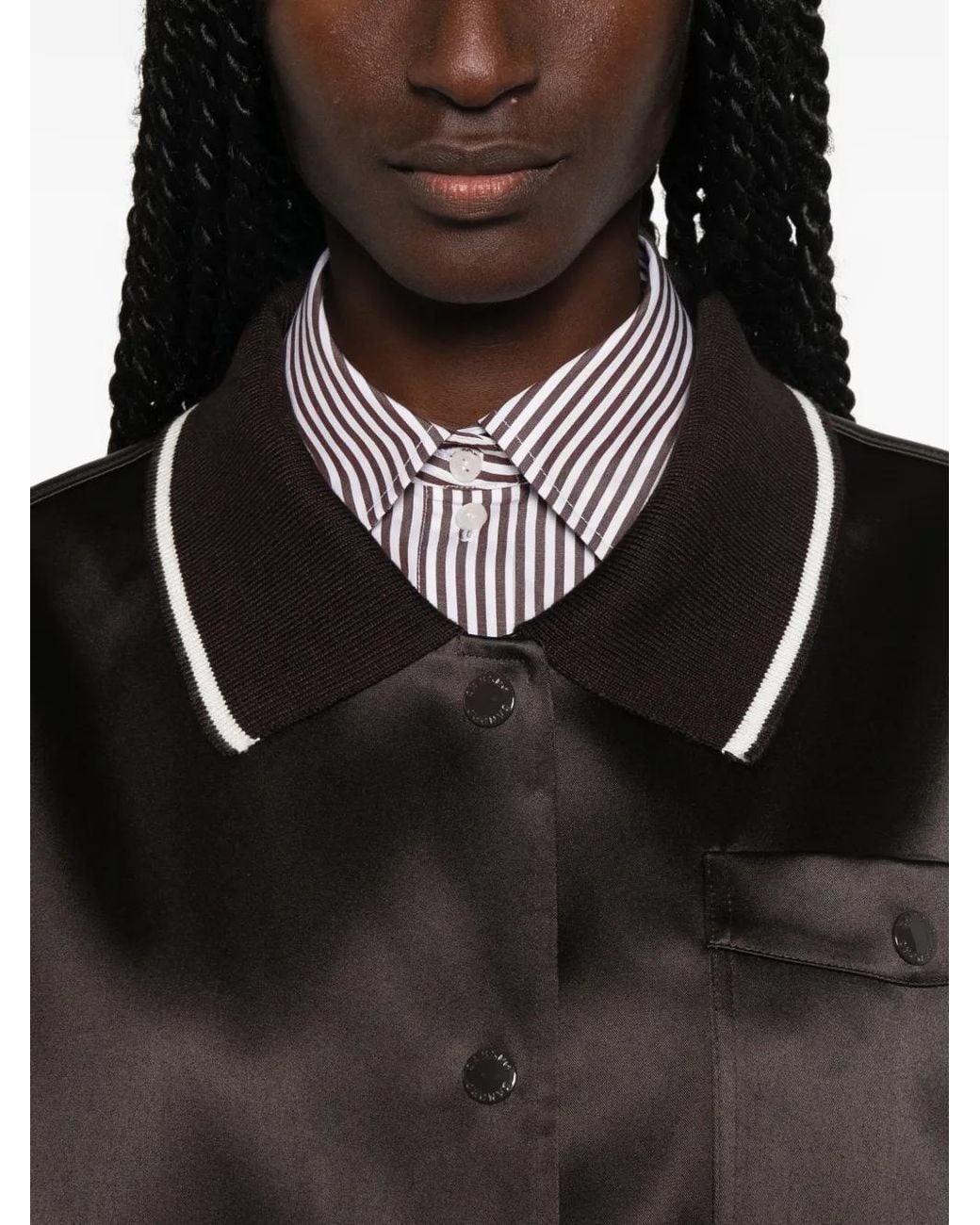 Sandro Brown Satin-Look Jacket With Polo Collar