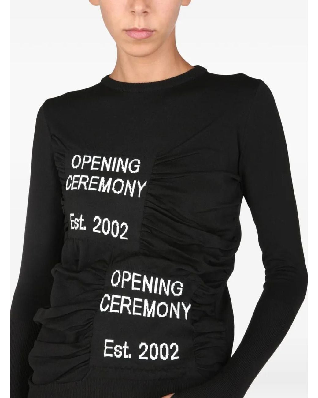 Opening Ceremony Black Ruched-Detail Long-Sleeved T-Shirt