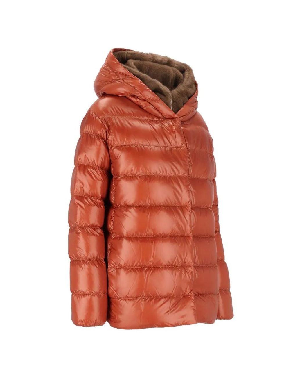 Herno Orange Quilted Faux-Fur Trim Coat