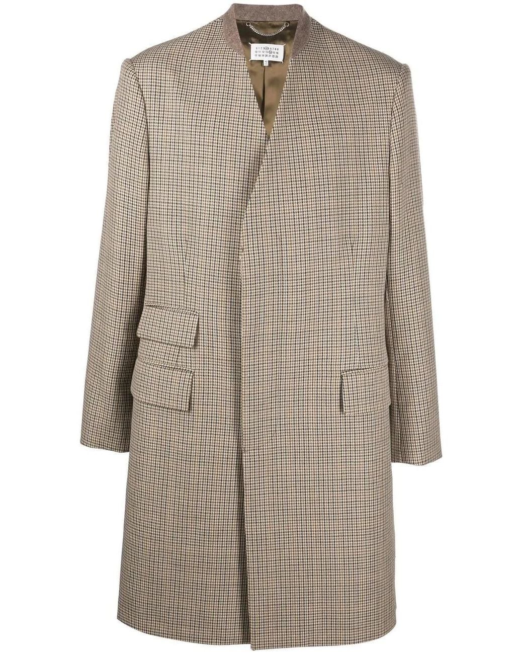 Maison Margiela Natural Herringbone-Pattern Collarless Coat for men