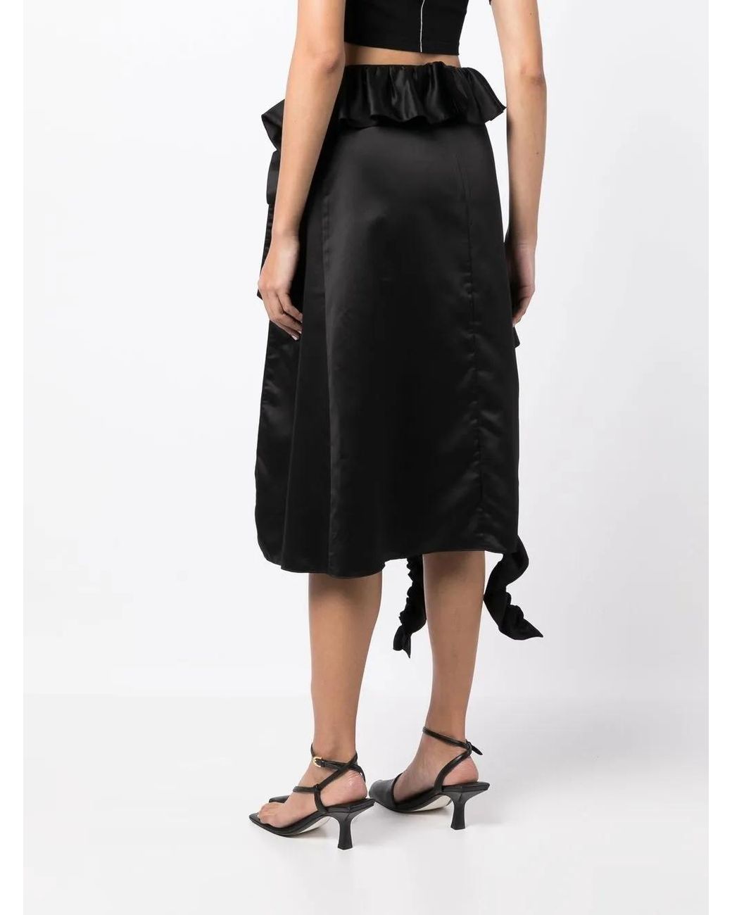 ROKH Black Ruffle-Trim Midi Skirt
