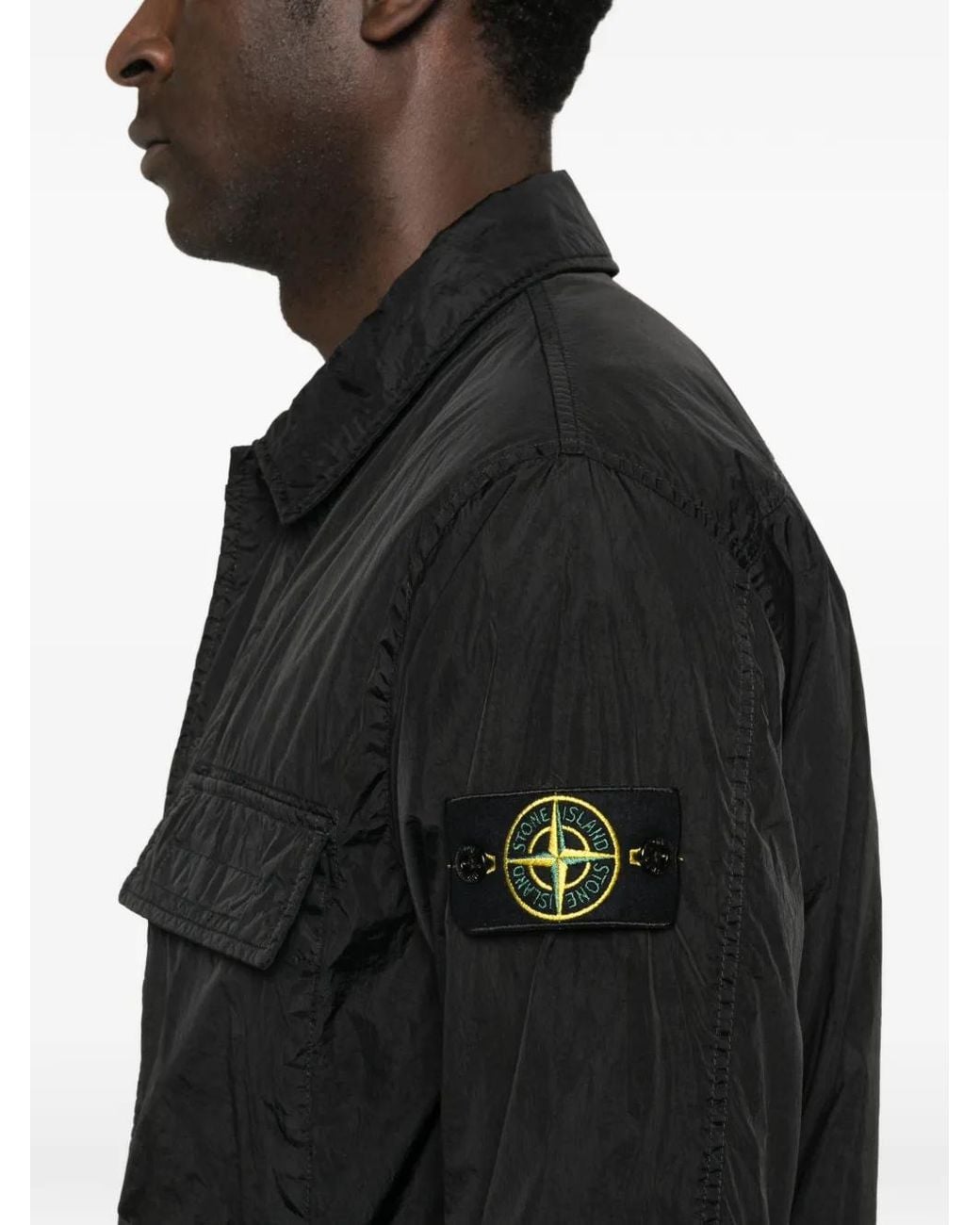 Stone Island Black Minimalist Technical Jacket With Flap Pocket And Iconic Patch for men