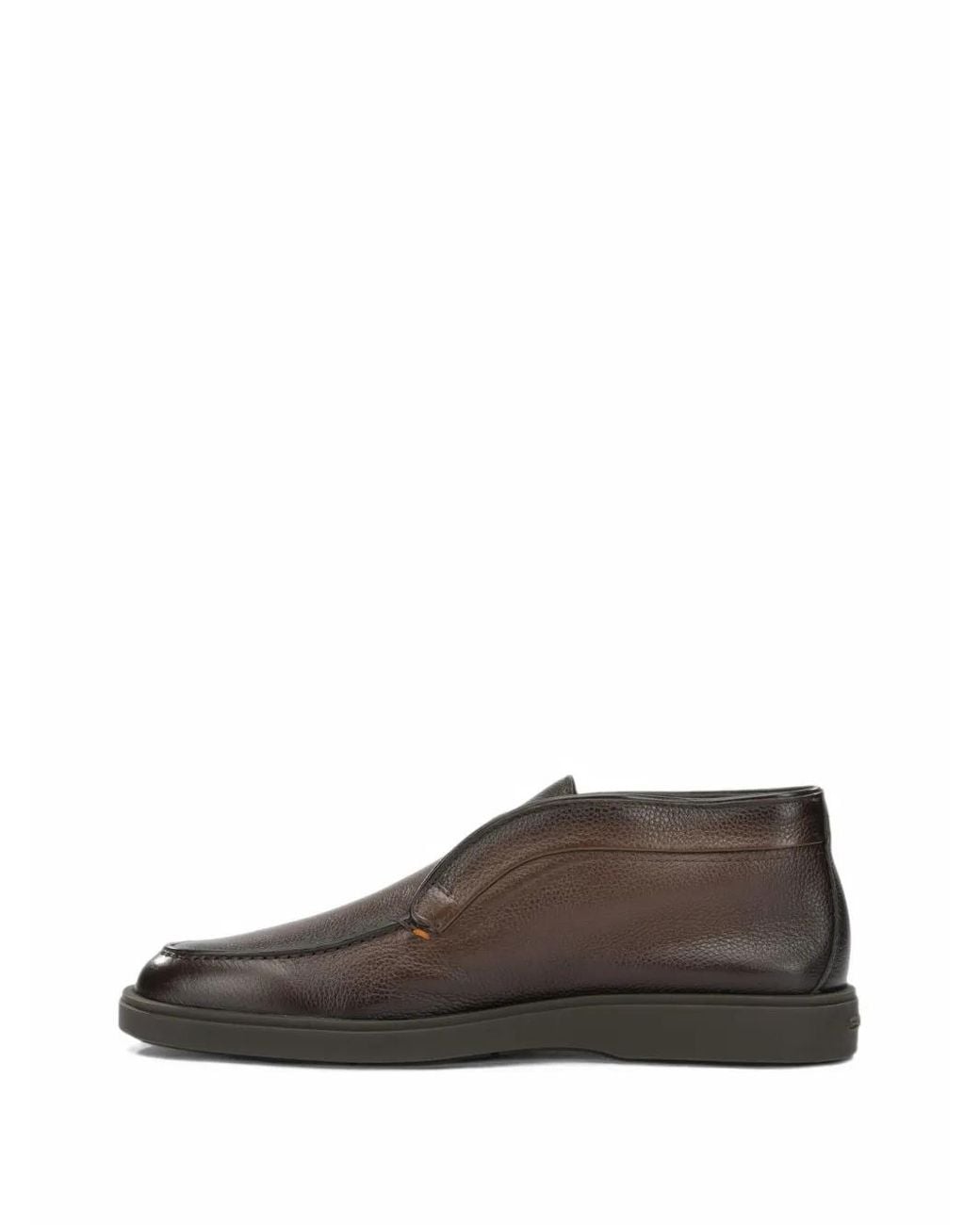 Santoni Brown Grained Leather Loafers for men