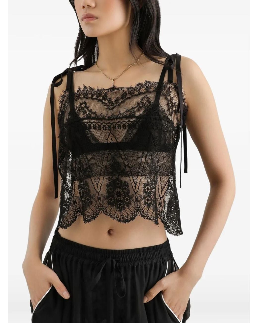 Dolce & Gabbana Black Lace Tie-Strap Top