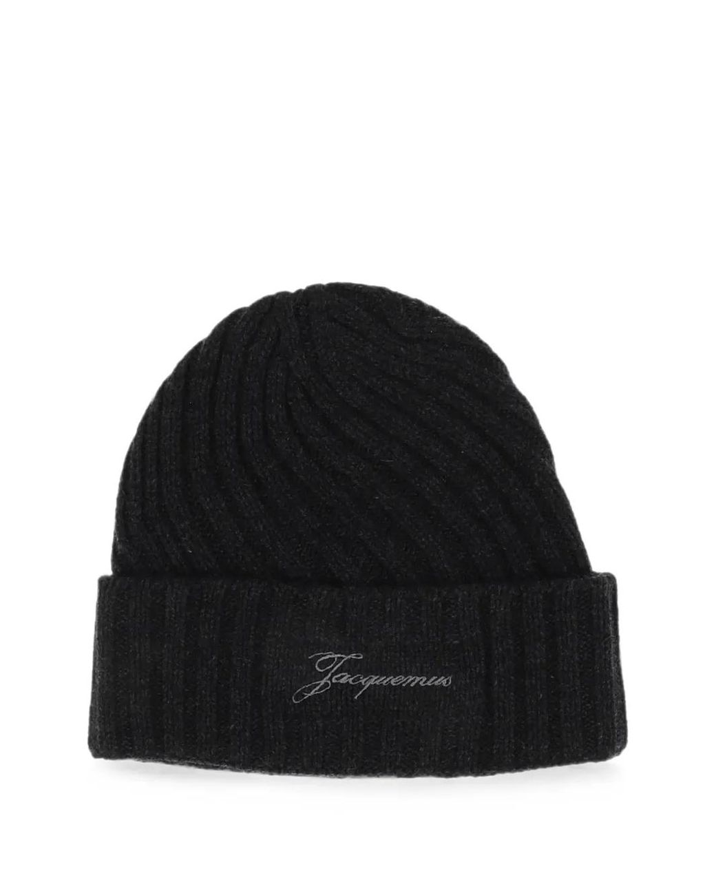 Jacquemus Black Bonnet À Logo Brodé Côtelé Tourni