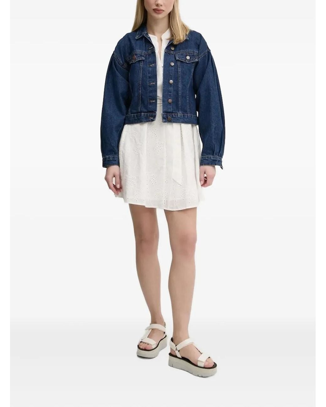 Desigual Blue Eyelet-Embroidered Belted Mini Dress