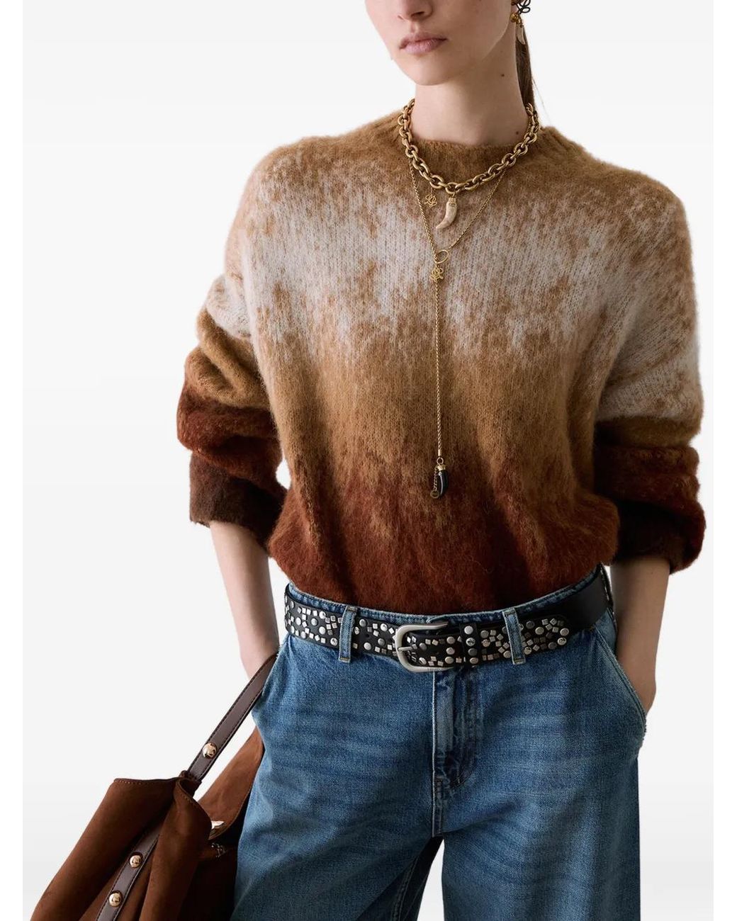 Liu Jo Brown Brushed Wool Jacquard-Knit Sweater