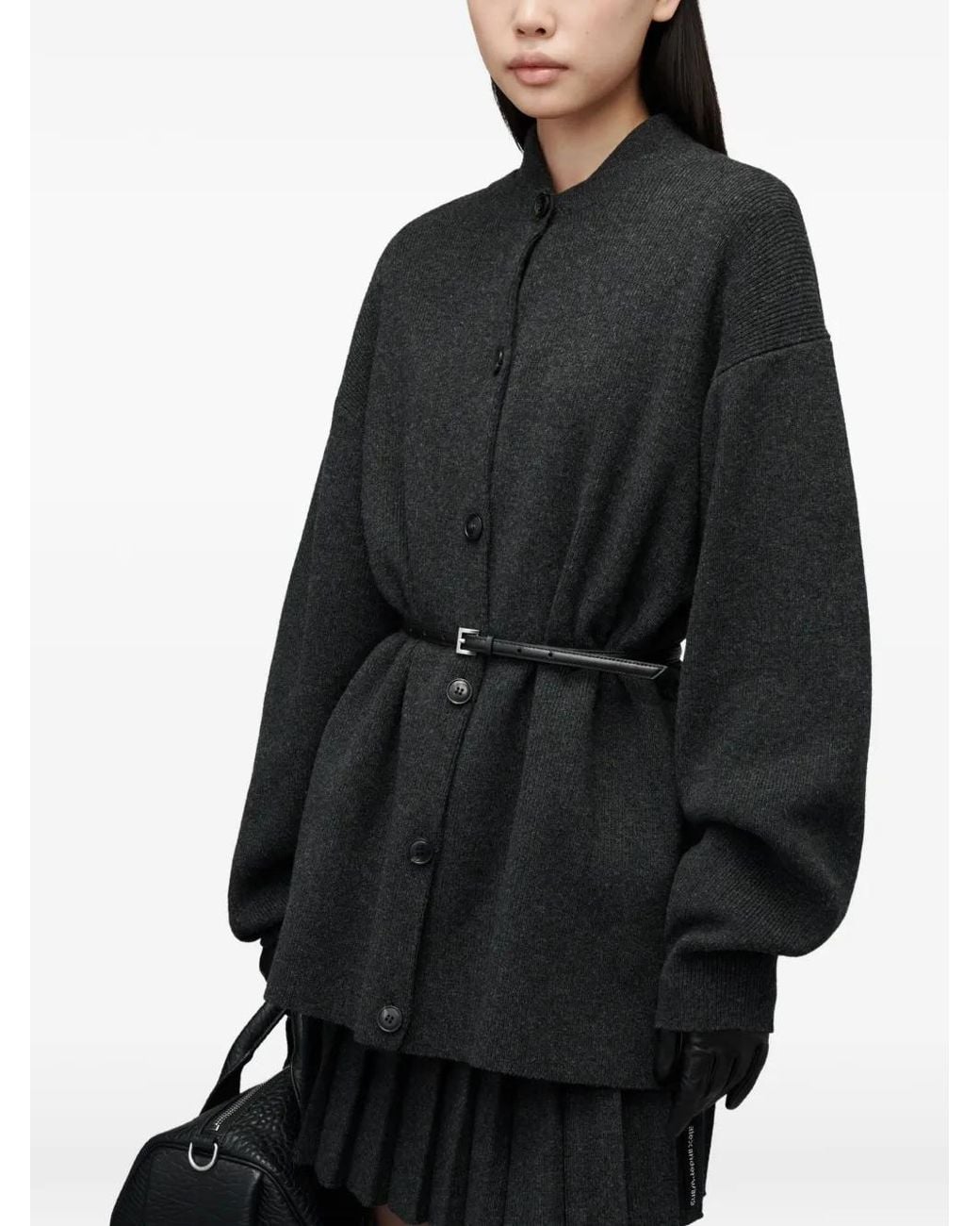 Alexander Wang Black Oversized Cardigan W/ Heatpressed Hem And Belt