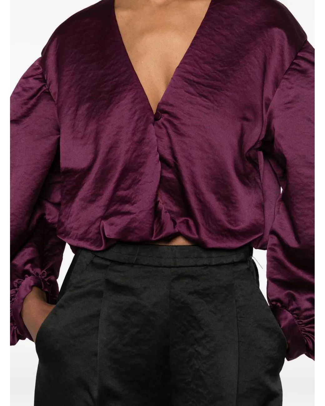 Forte_forte Purple Balloon-Sleeve V-Neck Top