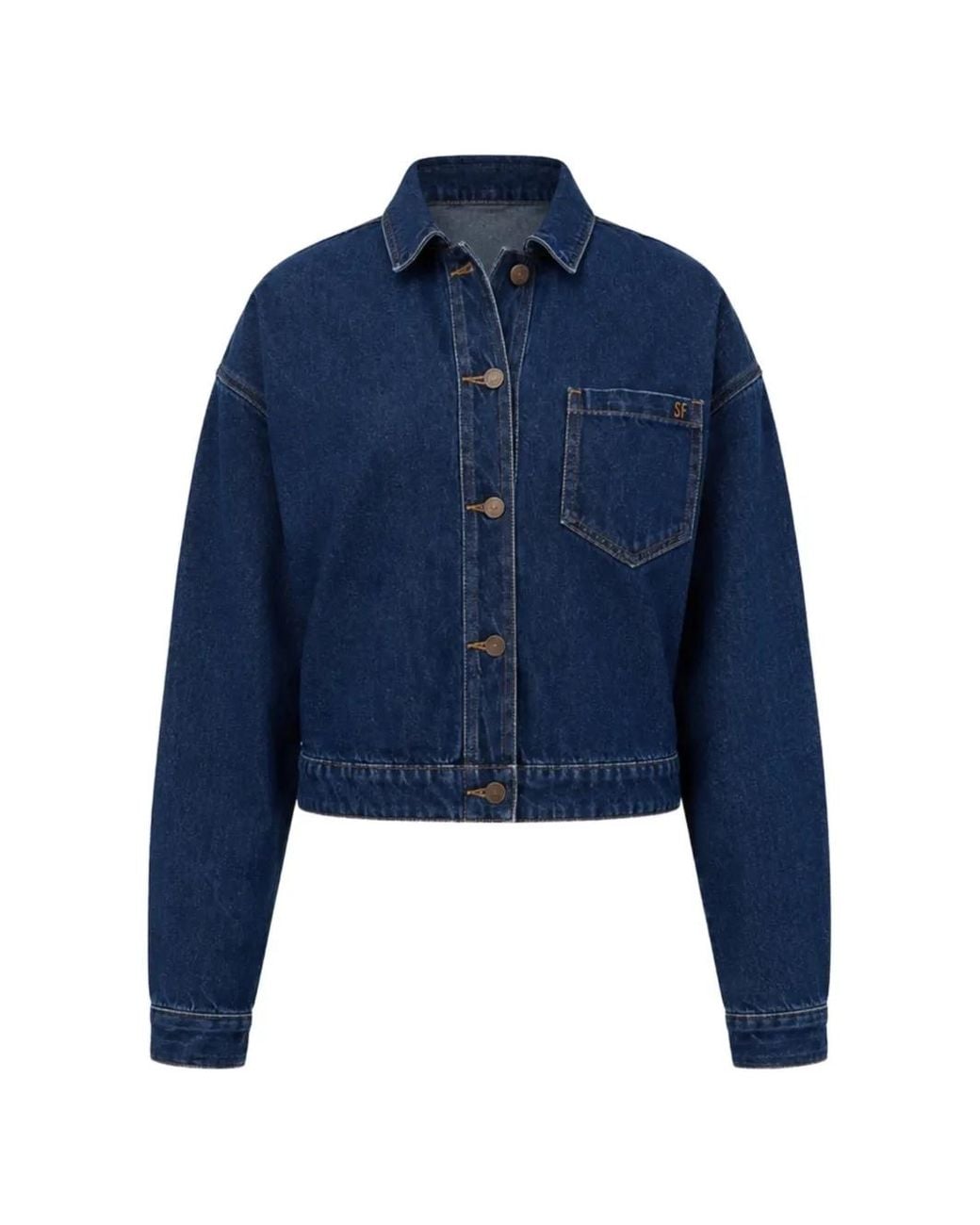 SOEUR & FRÈRES Blue Le Veste Courte Cropped Structured Denim Jacket