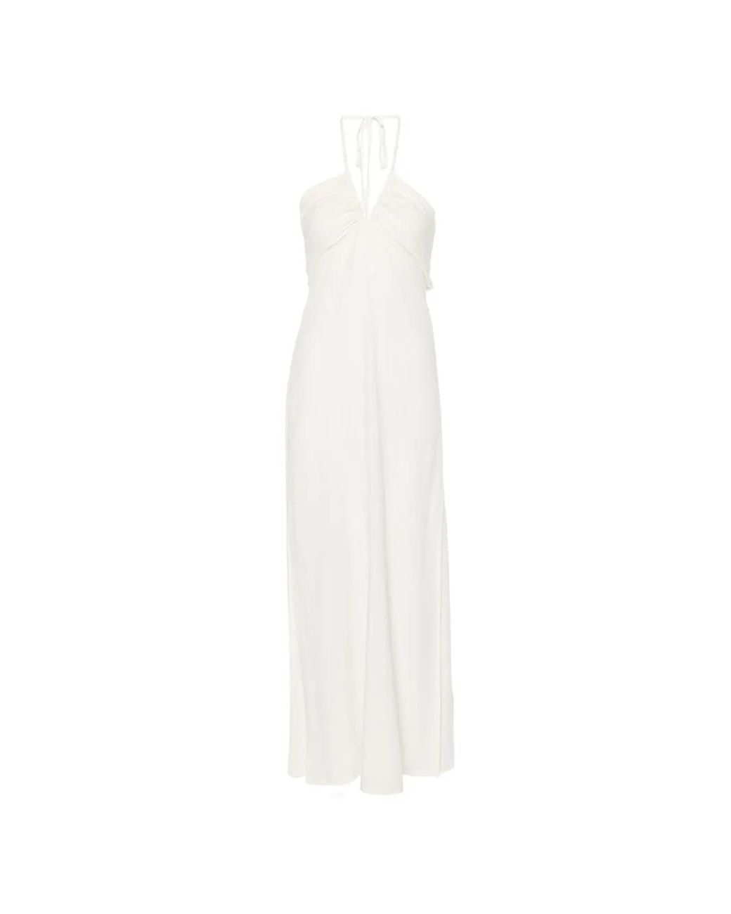 MOUTAKI White Halter-Neck Ruched Maxi Dress