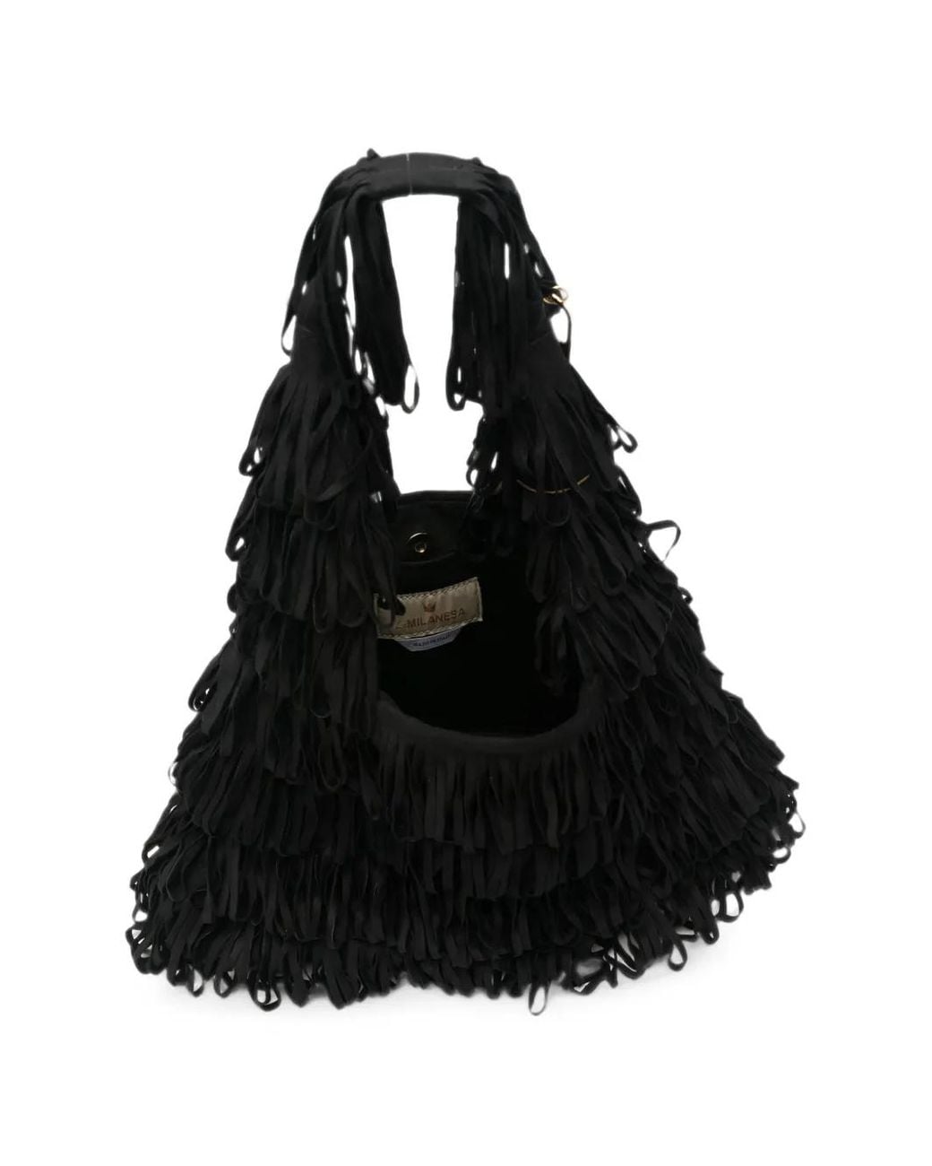 La Milanesa Black Capucine Fringed Tote Bag