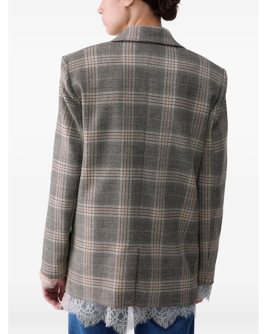 Liu Jo Gray Check Blazer With Lace Details