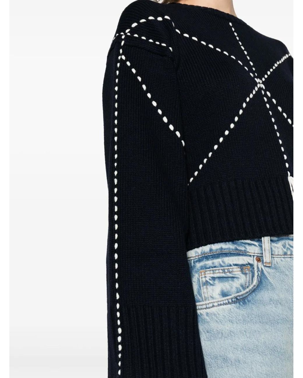 KENZO Blue Sashiko-Stitch Wool Blend Jumper