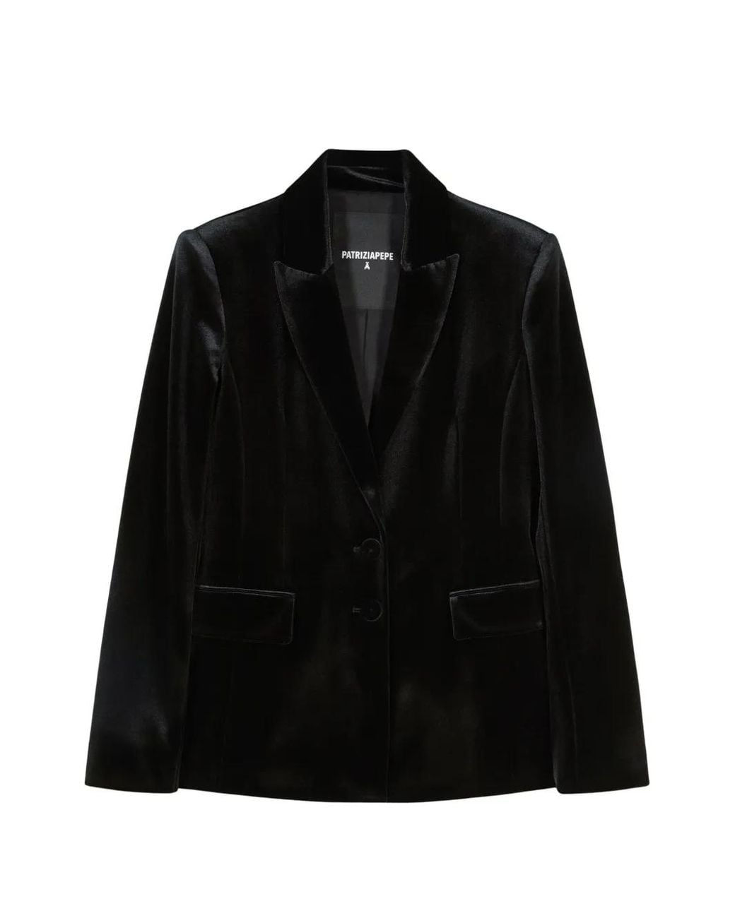 Patrizia Pepe Black Single-Breasted Velvet Blazer
