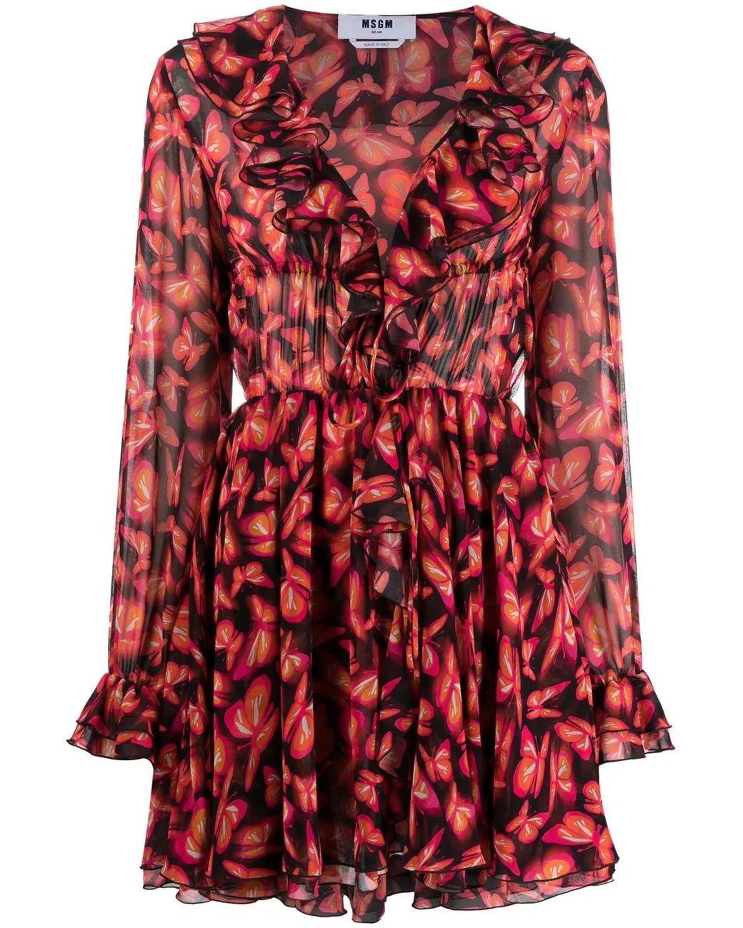MSGM Mini-Jurk Met Vlinder Patroon in het Red