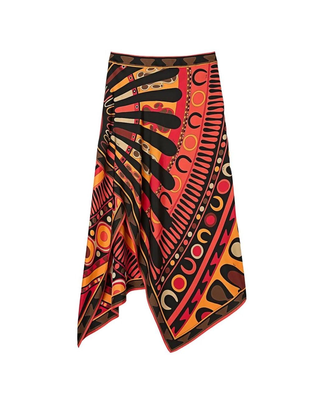 Emilio Pucci Red Soleil-Print Silk Scarf Skirt