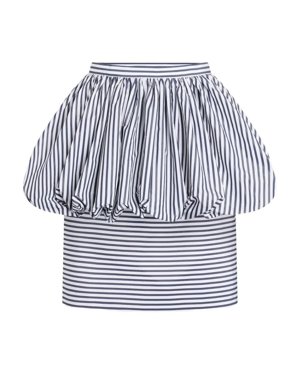 Patou Blue Striped Peplum Mini Fitted Skirt