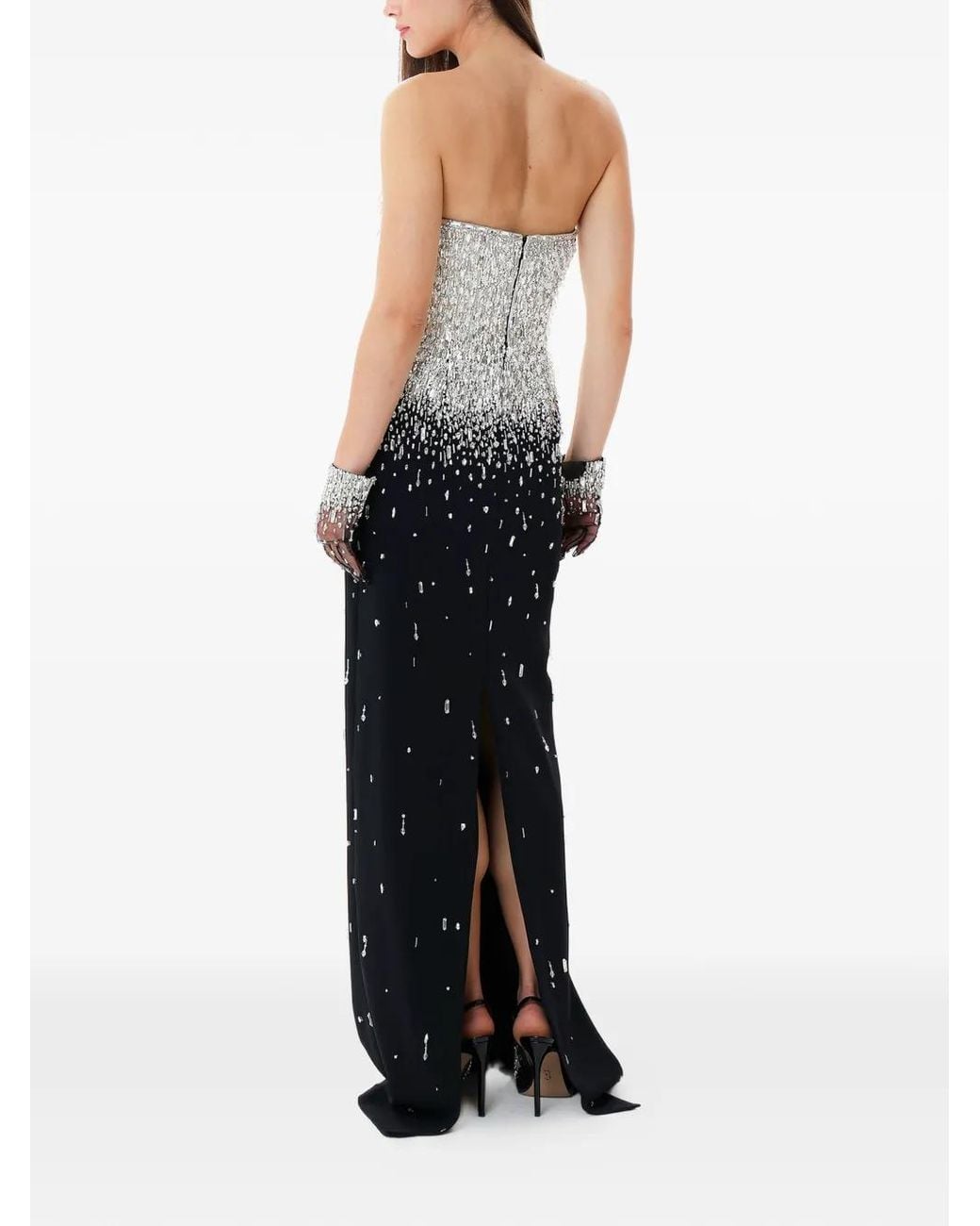 Dina Melwani Black Strapless Crystal Maxi Gown