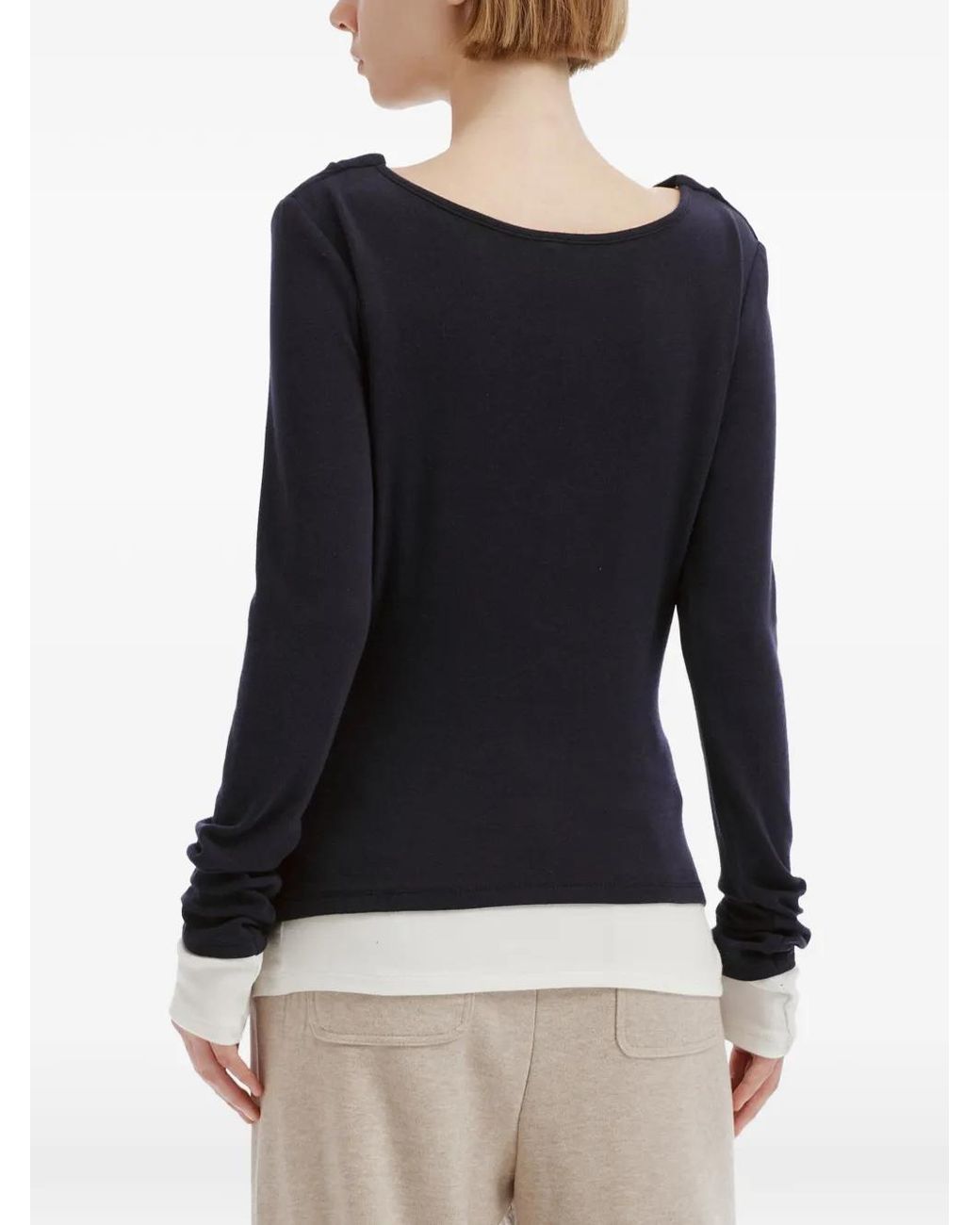 B+ AB Blue Cowl-Neck Layered-Effect Top