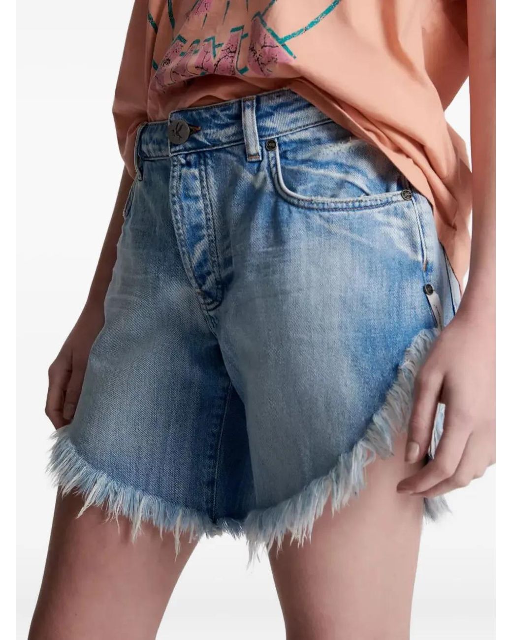 One Teaspoon Frankies Asymmetrische Denim Shorts Met Franje in het Blue