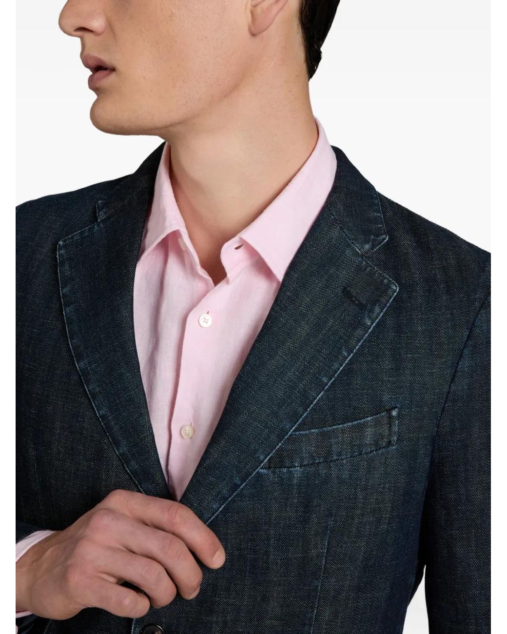Slowear Blue Denim Slim Blazer for men